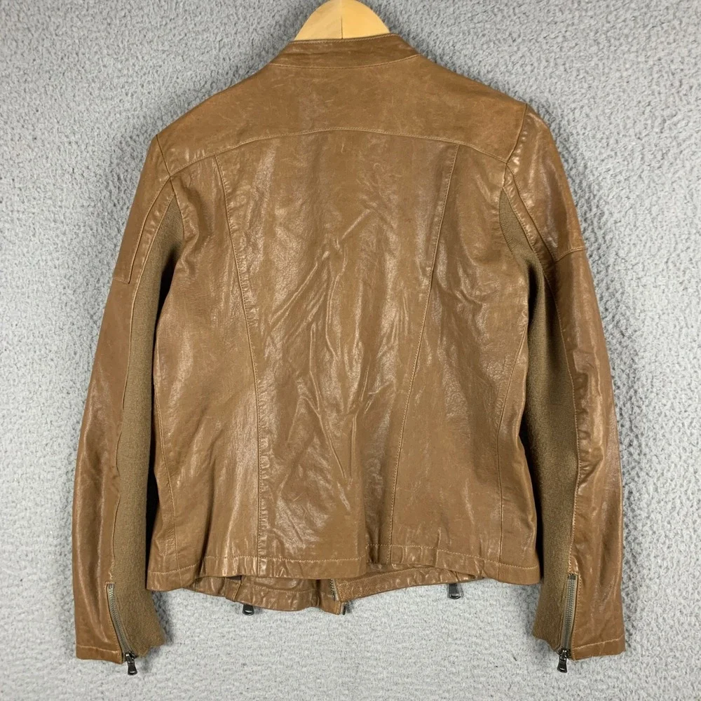 June Moto Jacket Women Small‎ Leather Brown Anthropologie